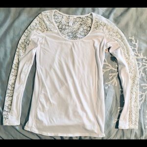 White long sleeve lace accents stretch